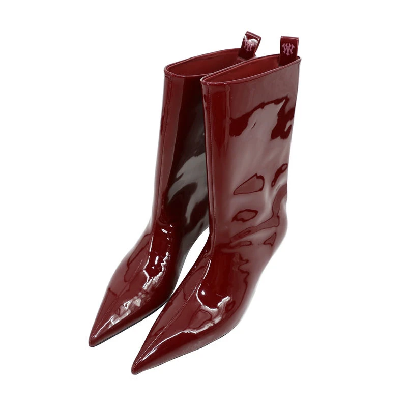 【SFF推荐】YOUWEI有尾24冬款猫跟亮面皮靴简约百搭气质洋气4662