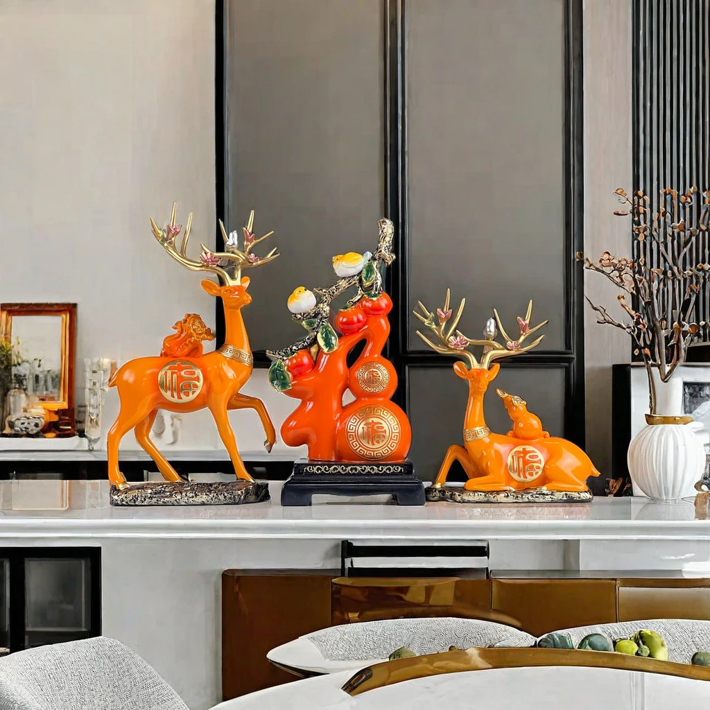 【2025新款】新款福禄鹿家居装饰摆件乔迁礼品酒柜新中式餐边柜摆件
