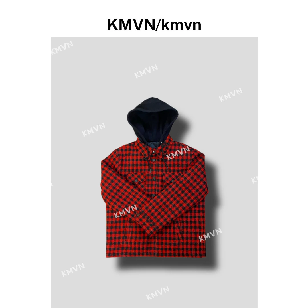 kmvn/kmvn【红格】年秋冬款宽松复古红色格子连帽棉服 格纹外套