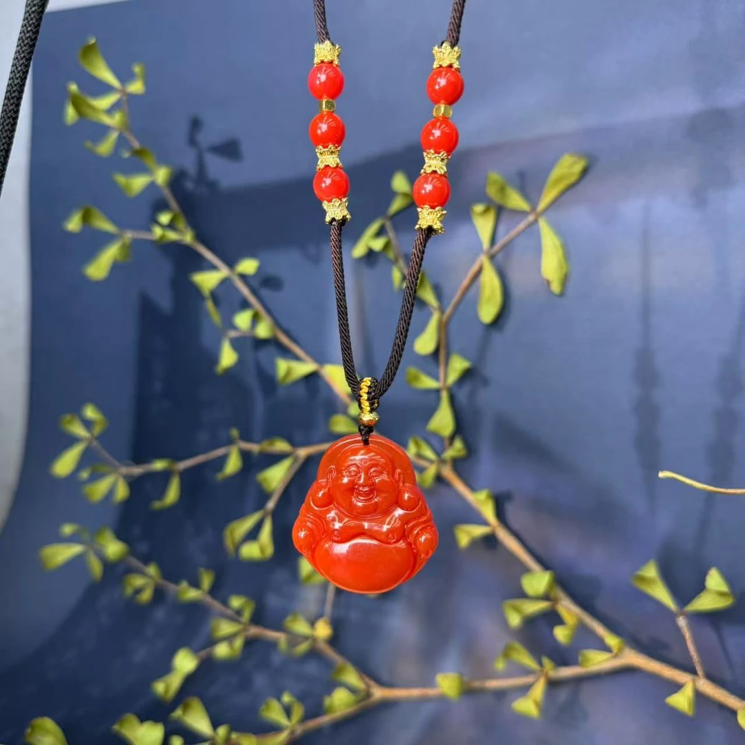 高定珠宝红景天玛瑙大肚佛公项链-y2143