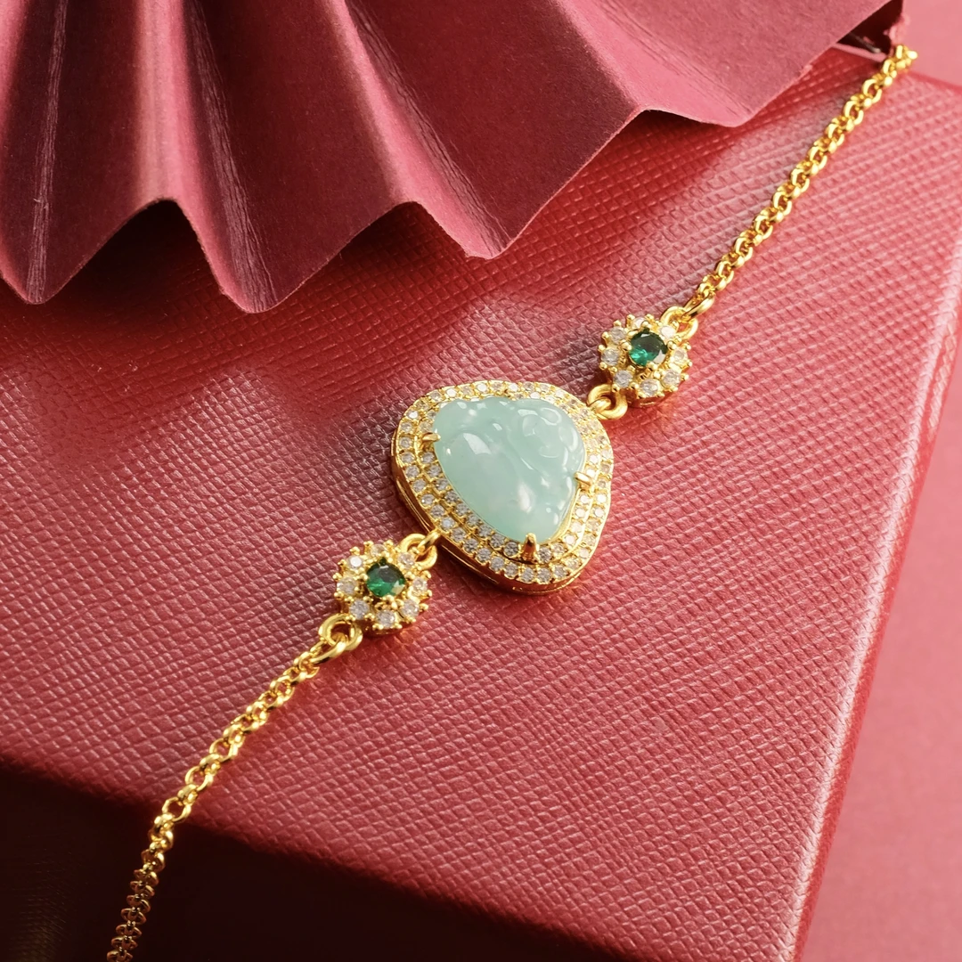 高定珠宝翡翠蓝水大豆佛公手链-f786合金