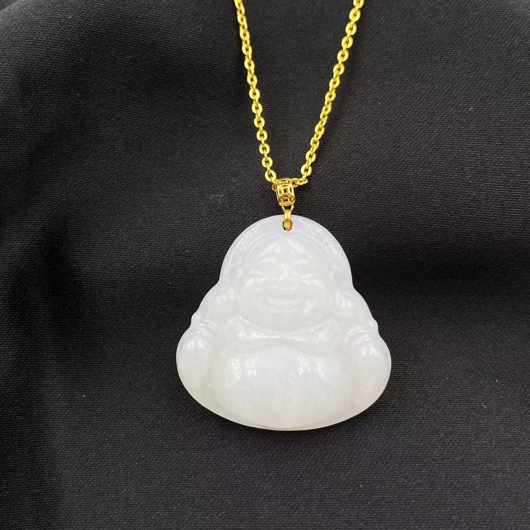 18k金和田玉气质白佛公吊坠Y676