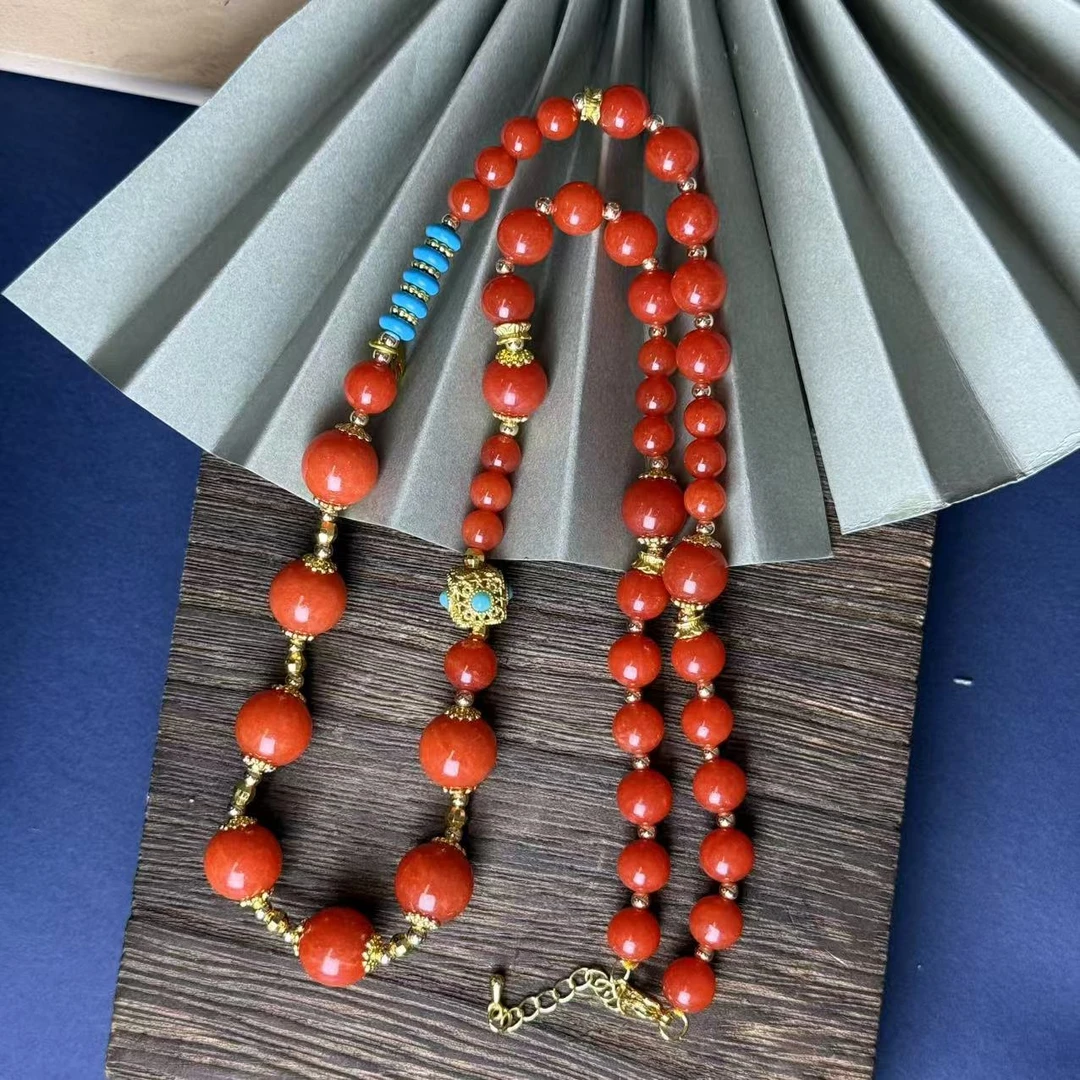 高定珠宝锦红玛瑙珠珠塔链-x496合金