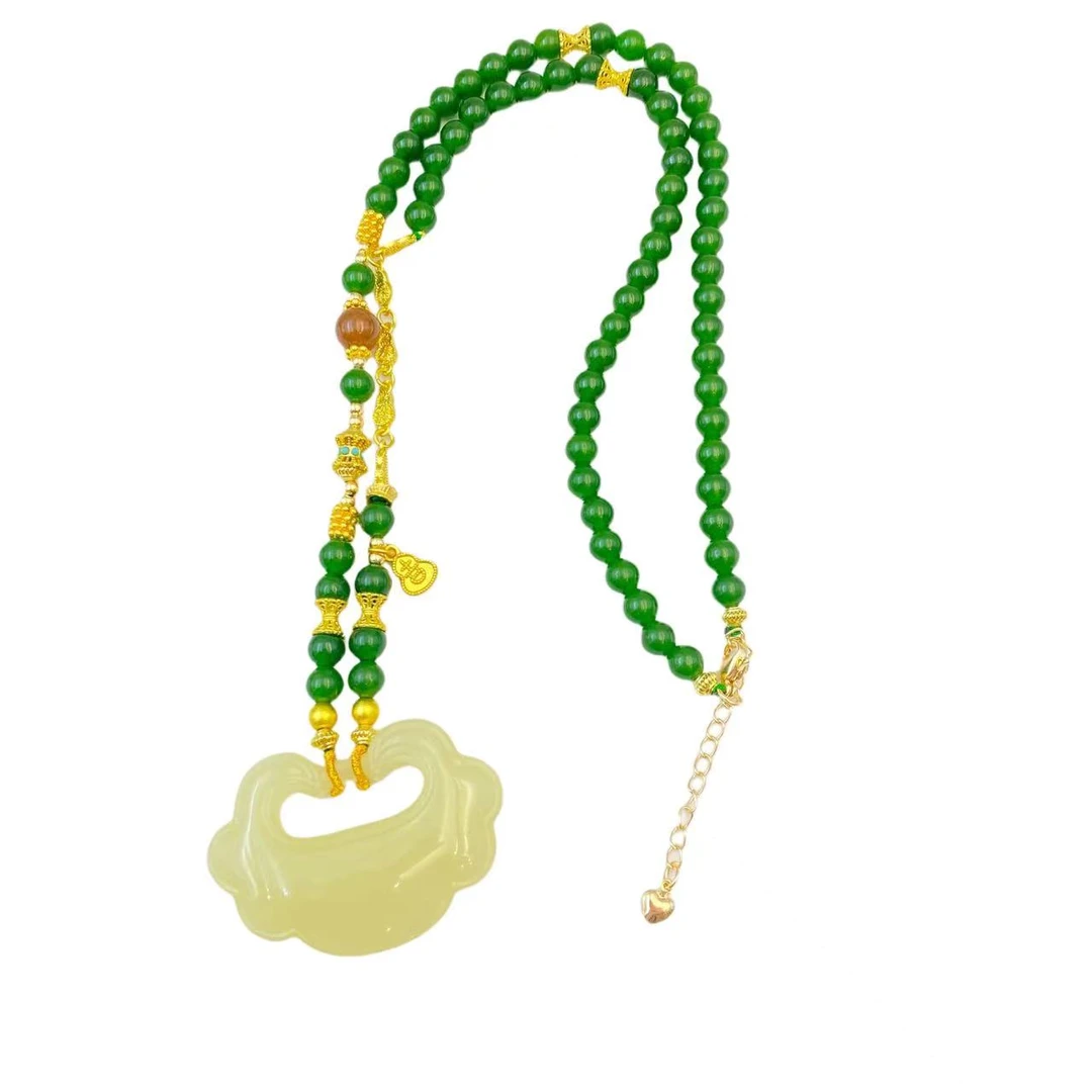 高定珠宝晴绿大如意碧绿珠珠项链-y2001