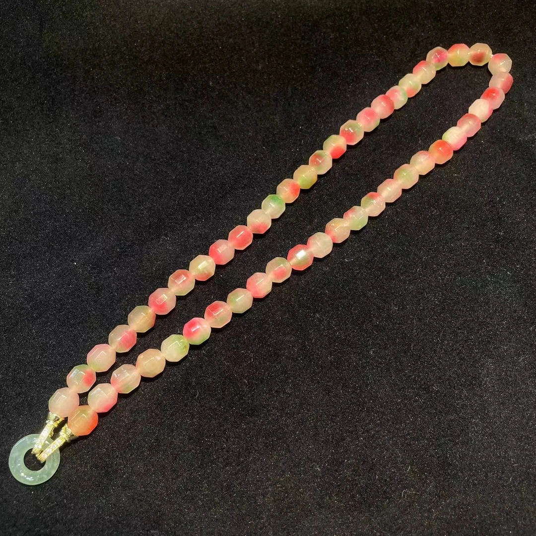 高档珠宝原创翡翠平安扣桃玉珠珠项链-x400