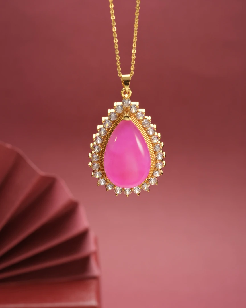 高定珠宝苏俱玛瑙樱花粉水滴吊坠-y2088合金