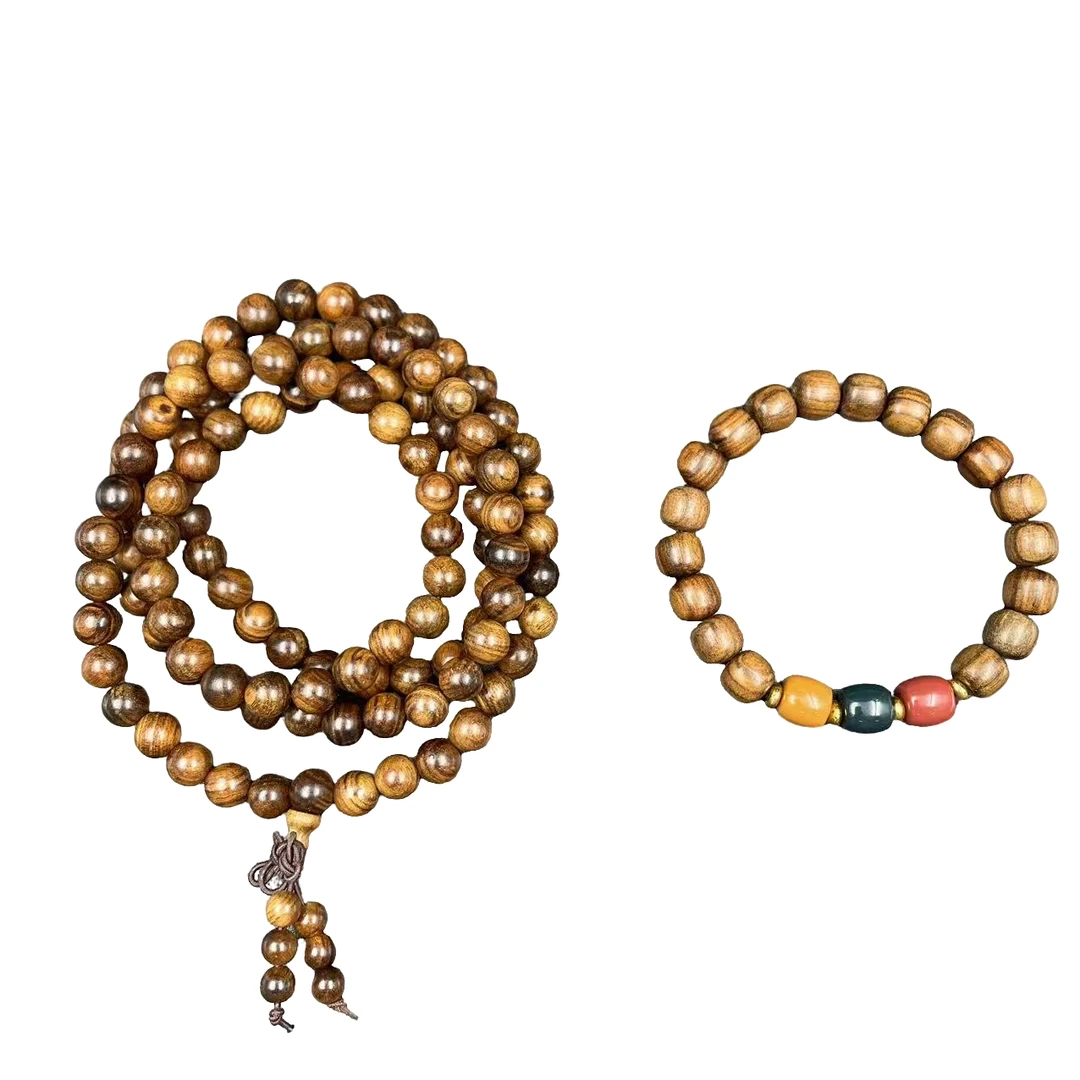 高定珠宝花梨108珠项链+桶珠手链套装-x481+s989