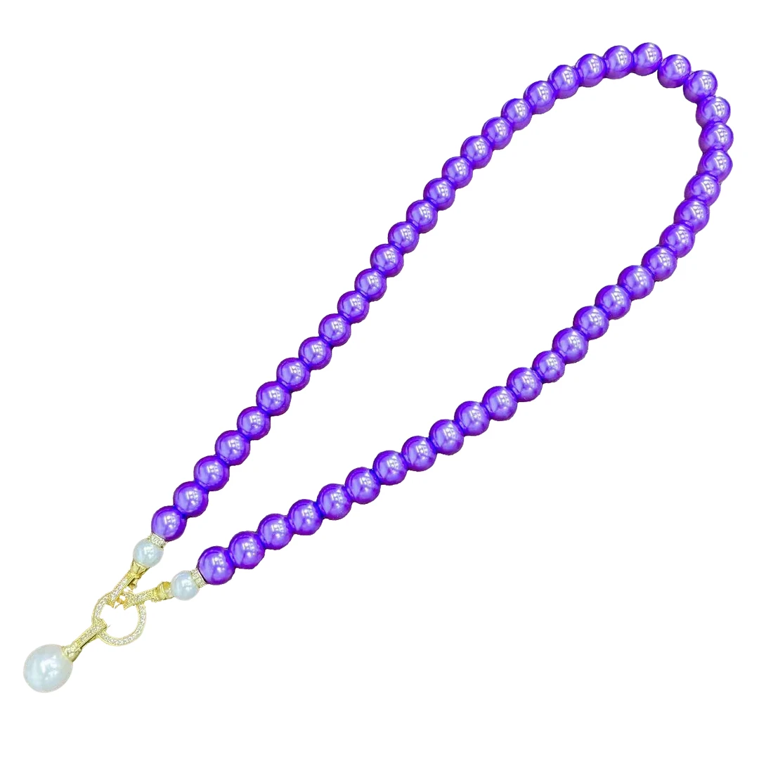 高定珠宝南洋孔雀紫深海贝珠气质珠珠项链-x434合金