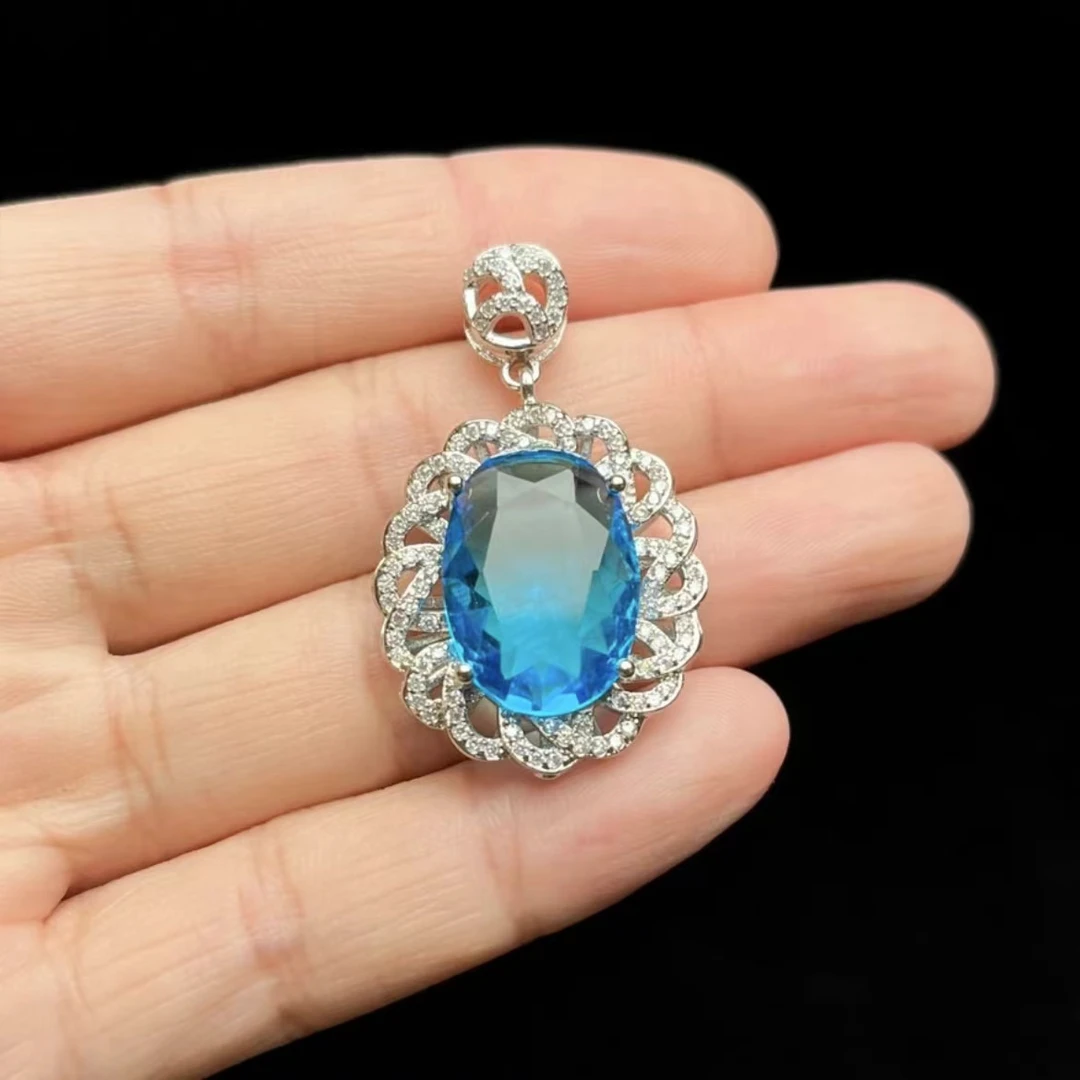 高定珠宝帕拉依巴蓝培育碧玺轻奢蛋面吊坠-c1262合金