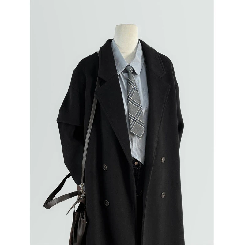 韩系双面呢子大衣女2024秋冬季新款高级感小个子中长款赫本风外套