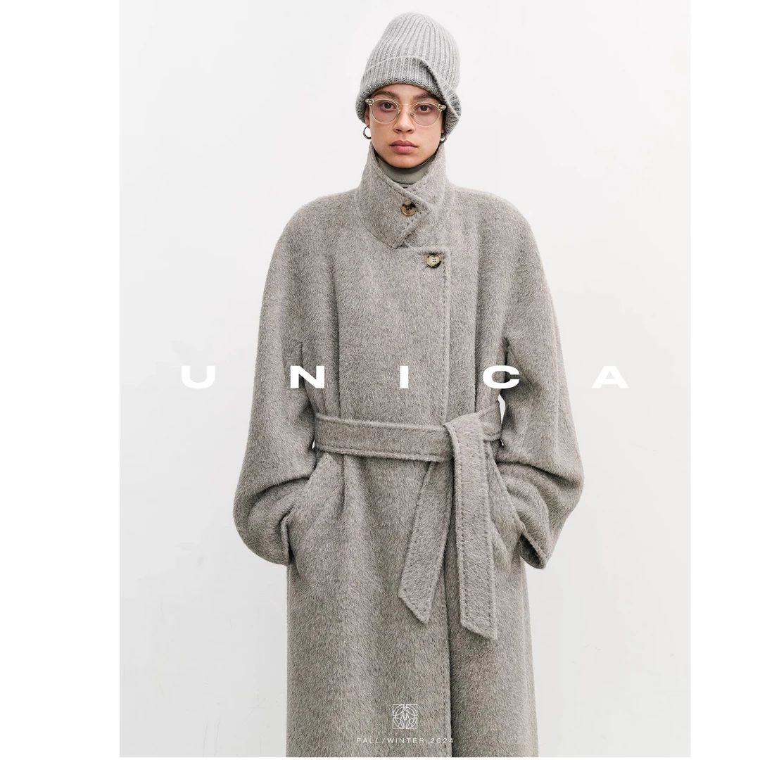 UNICA/两穿斜扣领_秘鲁进口INCA轻盈羊驼毛/BabySURI松弛大衣外套