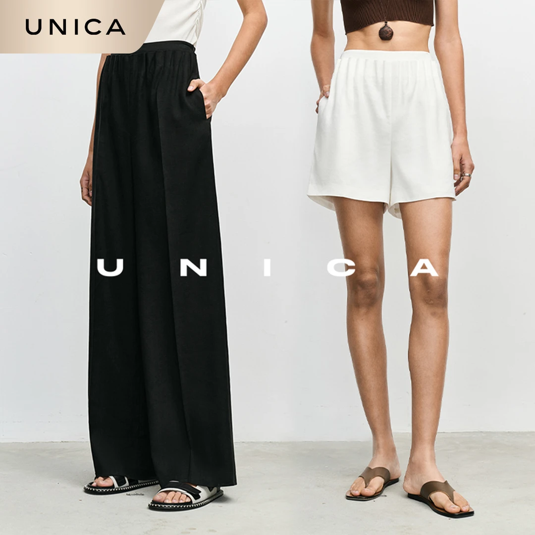 UNICA时髦雕塑感波浪褶_百搭实穿韩国进口抗皱弹力麻阔腿裤短裤