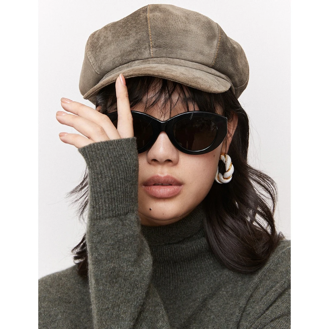 UNICATokyoStyle_独定翻毛皮擦色做旧洋气豚皮八角帽子