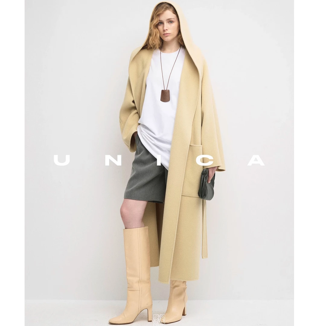 UNICA/经典万年款慵懒连帽_gao端yang毛蓬松加厚双面呢女巫大衣