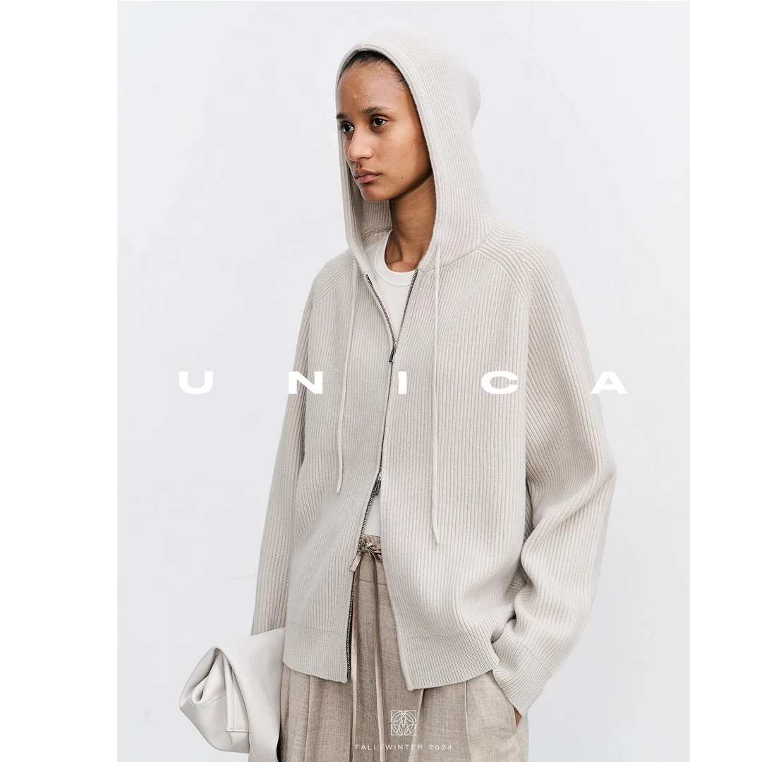 UNICA/CleanFit时髦长袖实穿_定纺混色羊绒羊毛拉链针织卫衣开衫