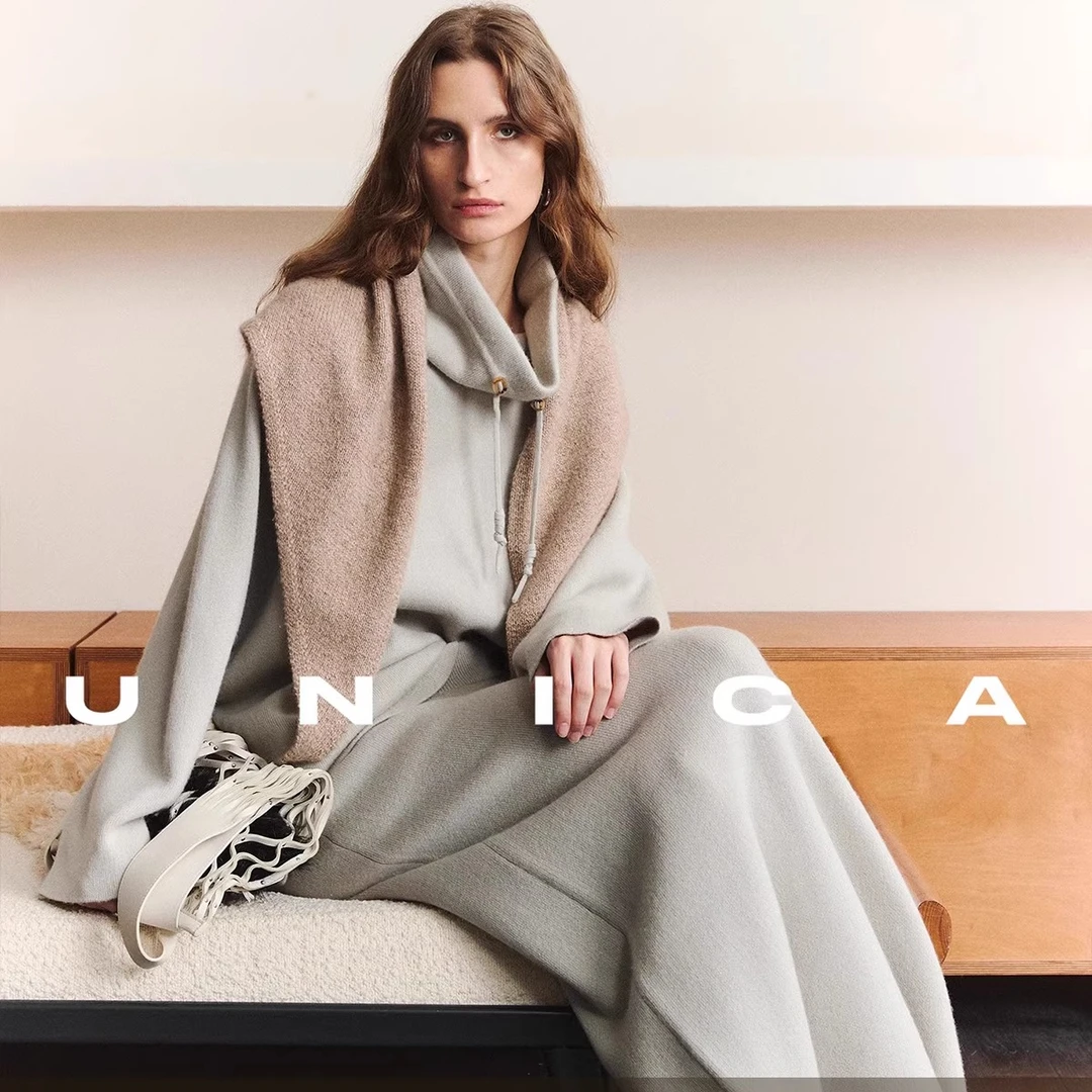 UNICA/Cleanfit实穿定纺加厚双面织羊绒羊毛抽绳宽松针织卫衣套装