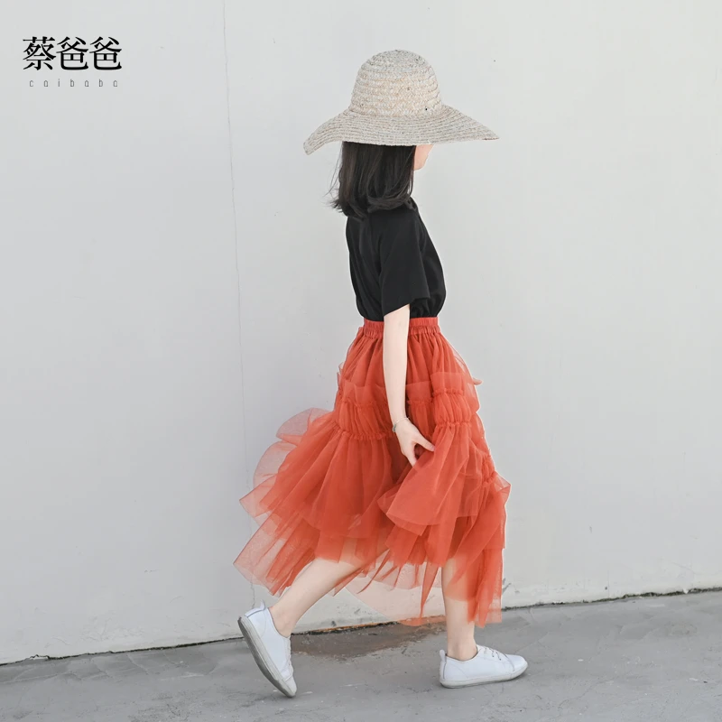 蔡爸爸原创童装夏装文艺洋气女童半身网纱裙不规则三层A字裙子793