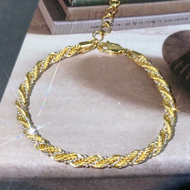 【皇冠轻奢】18k金|“如钻”系列意大利双色加粗麻花手链3.7mm 15+3cm