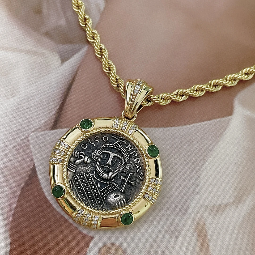 【皇冠轻奢】18k金钻石 | 祖母绿拜占庭国王（复刻）古币吊坠 不含链