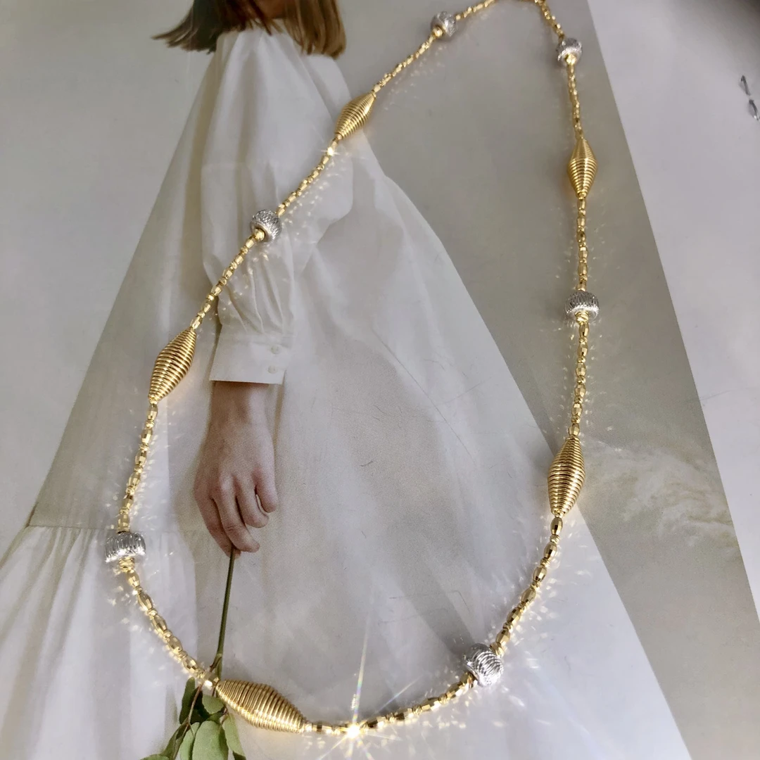 【皇冠轻奢】｜意大利18k金意大利弹簧镭射高闪链 40cm