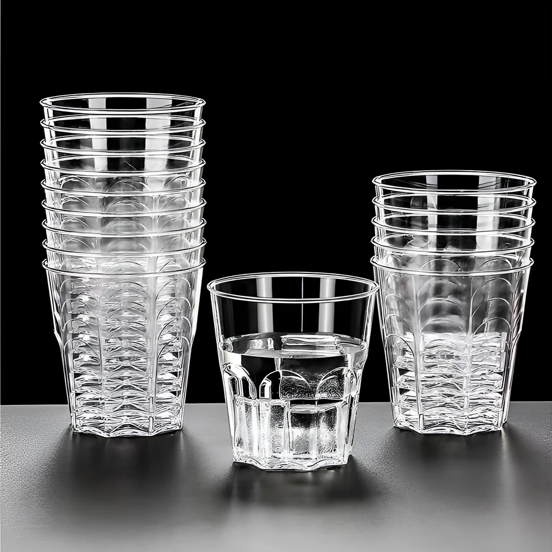 一次性杯子水晶航空杯加厚家用耐高温高透明茶水杯塑料杯太空杯