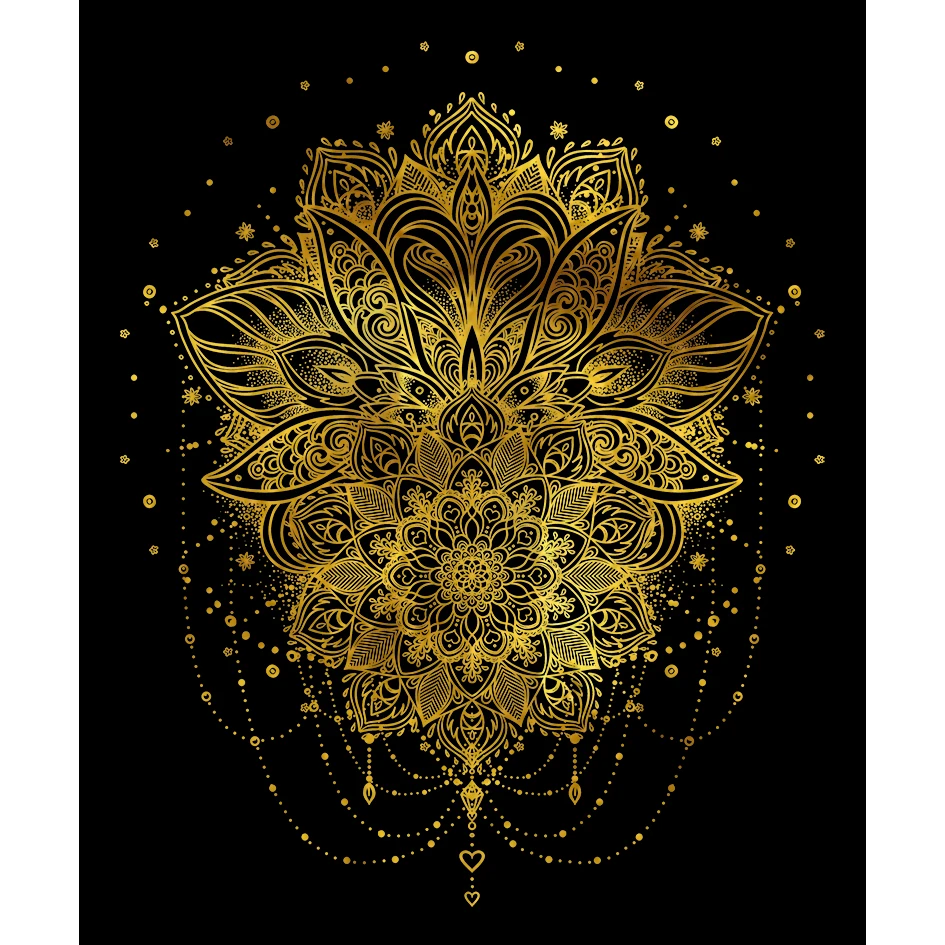 荷花莲花禅意曼陀罗瑜伽坐禅图案DIY描金手绘画稿图腾装饰画