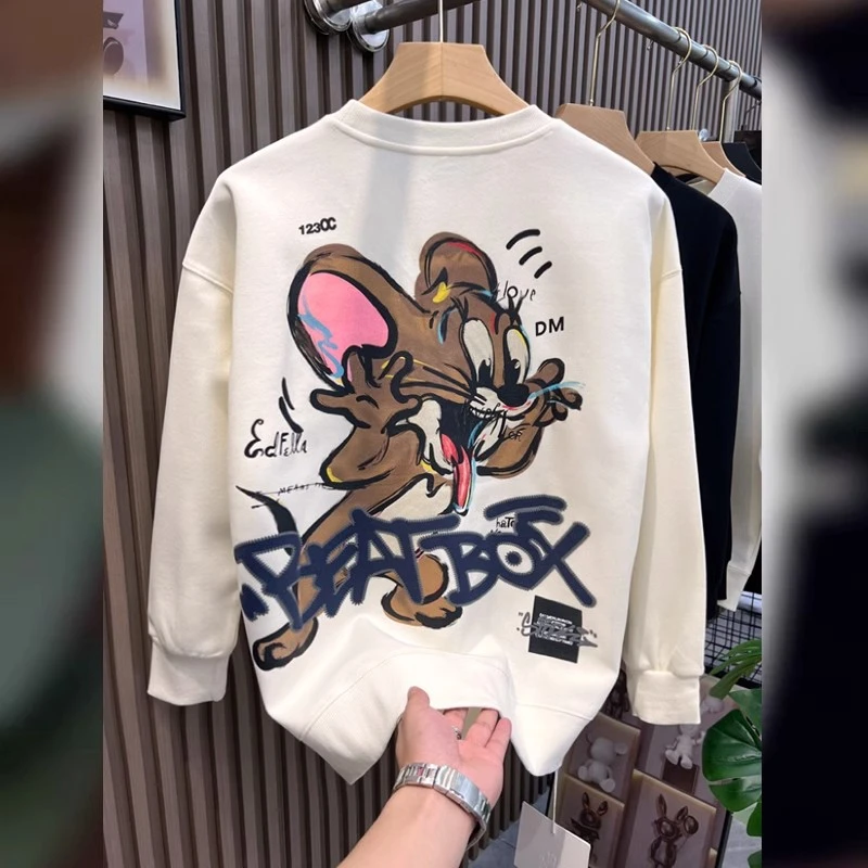 2025秋季新款圆领卫衣男士套头卡通上衣青年百搭宽松休闲打底衫潮