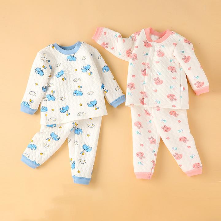 巴拉巴拉宝宝三层夹棉内衣套装加厚宝宝秋衣秋裤保暖A类纯棉儿童