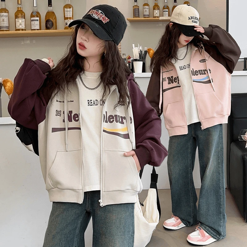 加绒/不加绒-女童韩版外套春秋款新款女大童洋气棒球服休闲运动