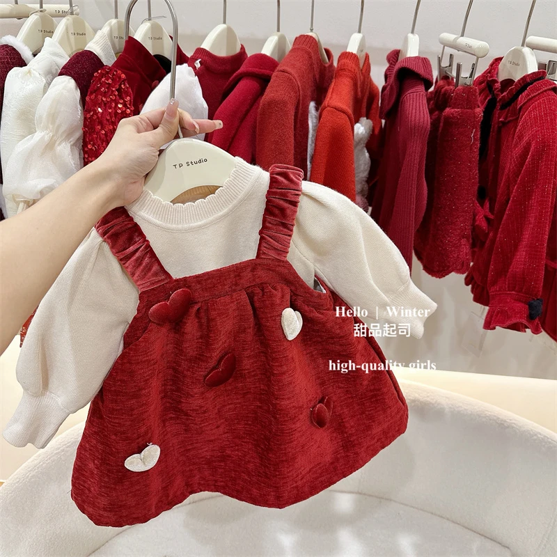 【甜品起司】立体爱心丝绒儿童公主裙周岁礼服抓周过年新年拜年服