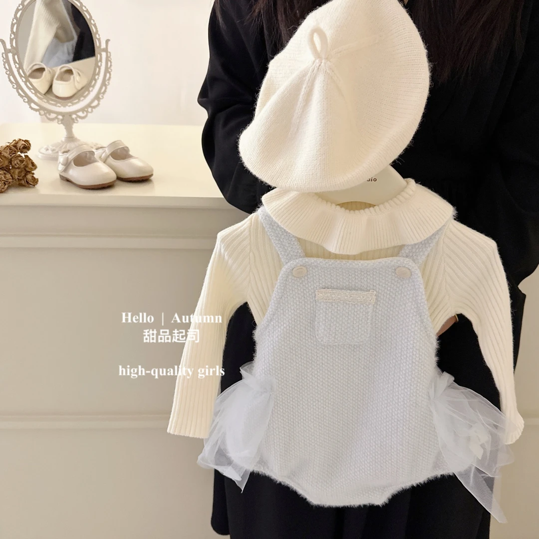 【甜品起司】背带包屁哈衣超软糯加绒飞纱女宝宝粉色深秋外出服可爱