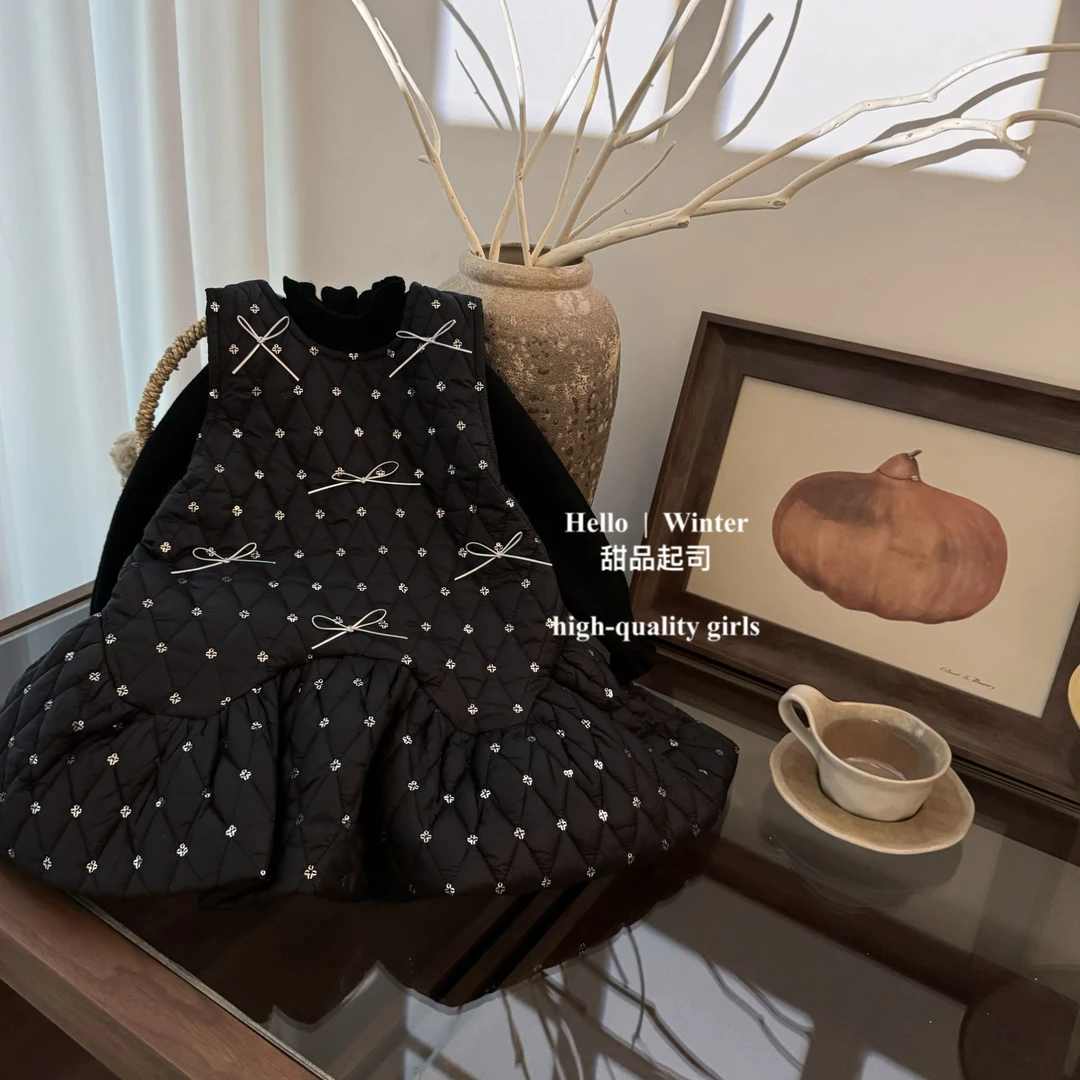 【甜品起司】赫本风！女宝宝亮片绗棉背心裙秋冬生日礼服鱼尾裙