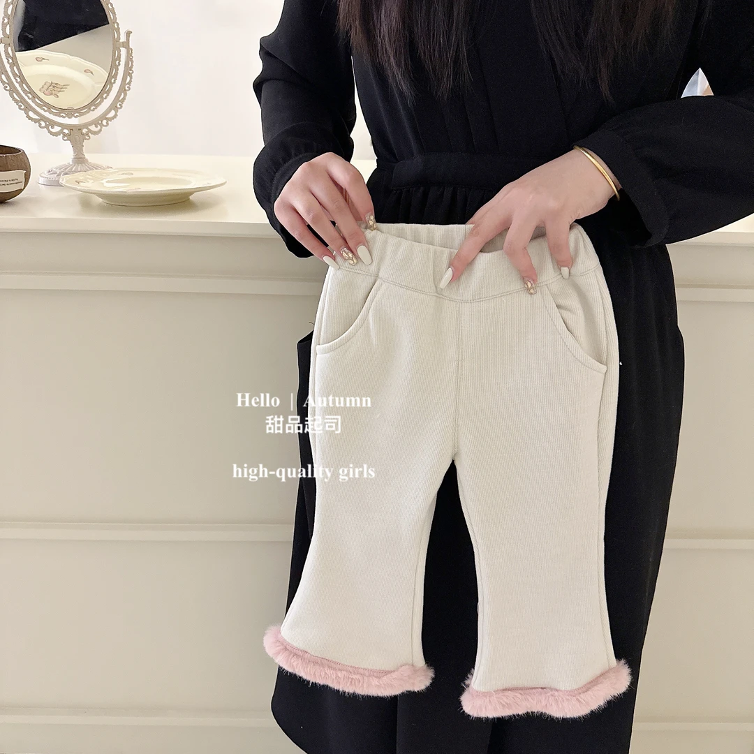 【甜品起司】女童加绒喇叭裤儿童宝宝洋气保暖澳粒绒百搭长裤子