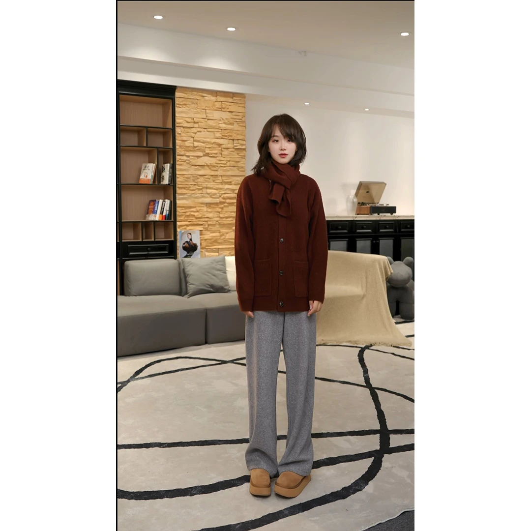 【娜十五】时尚新款 韩版披肩纯羊毛针织开衫宽松百搭-24102+24103