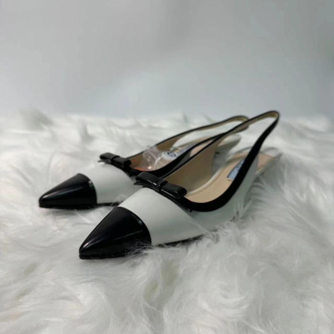 Prada/普拉达【95新】黑白蝴蝶结小猫跟高跟鞋 35.5码 编号：Y79