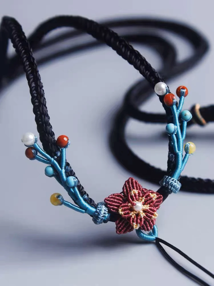 非金属布艺项链 高档纯手工绳挂绳可调节毛衣链项链绳民族风项链