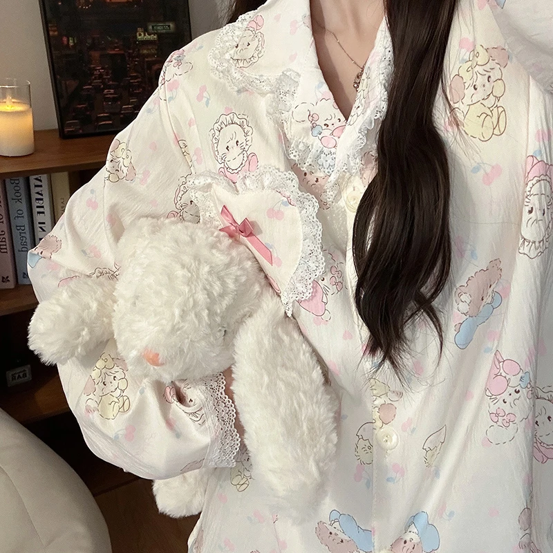 可爱MIKKO长袖睡衣女士春秋天2024新款冬季带胸垫一体家居服套装