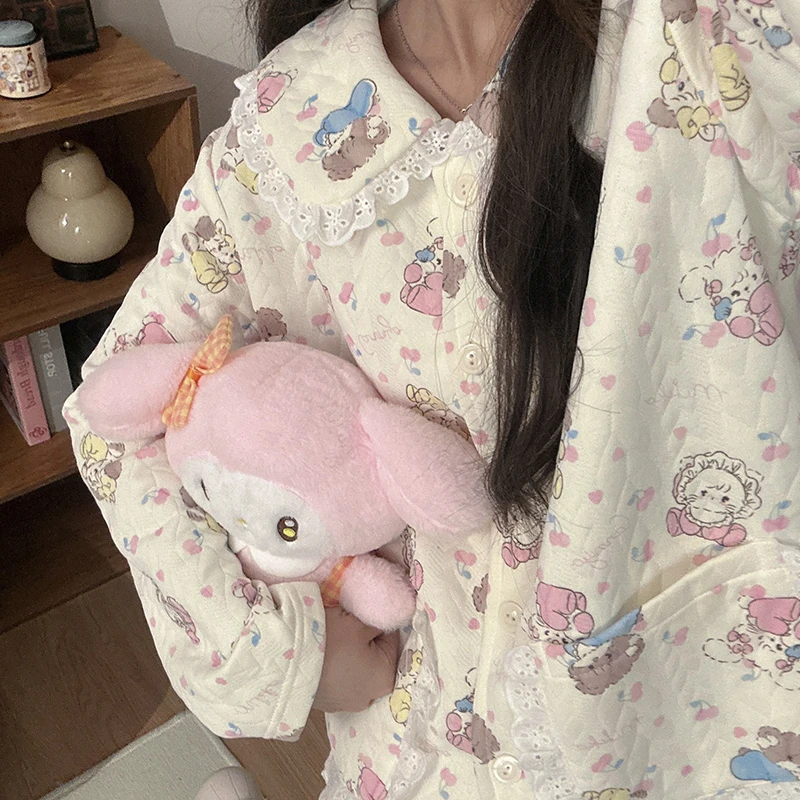 2024新款空气棉mikko睡衣女秋冬季天保暖夹层夹棉甜美学生家居服