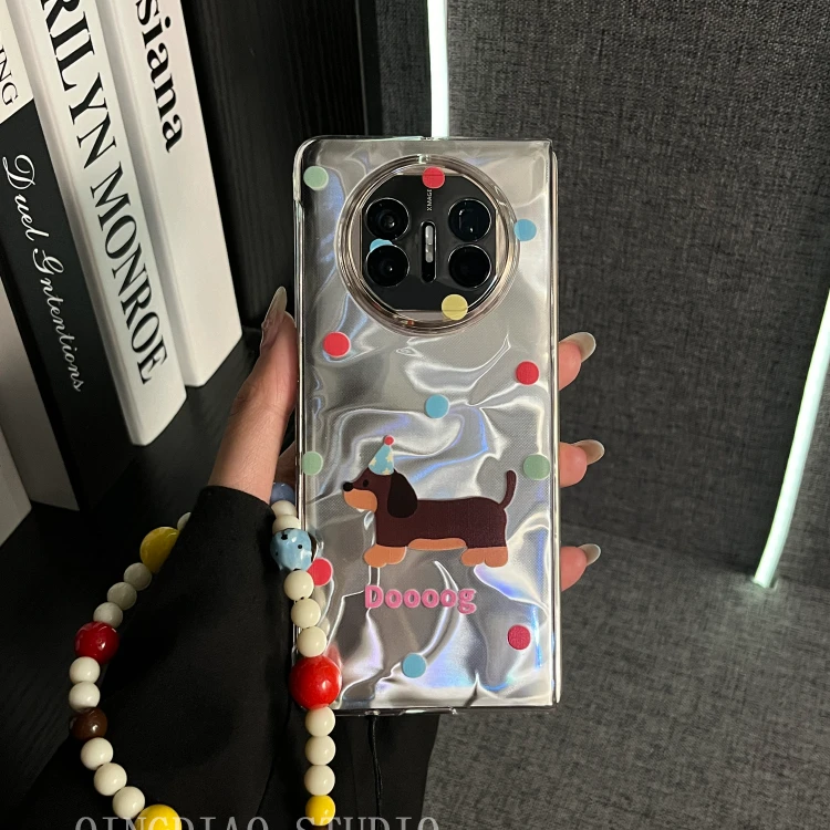 ins水波纹彩色波点狗狗手提链适用华为matex5手机壳全包matex3新