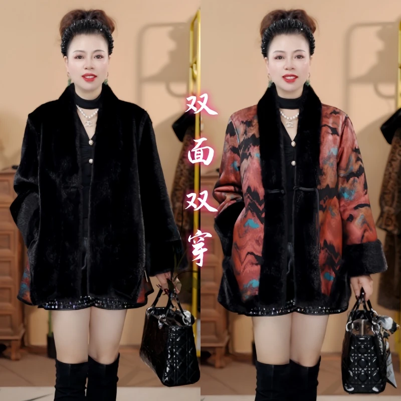 2024冬季高端复古双面双穿印花中国风加厚女士短款外套无 1012