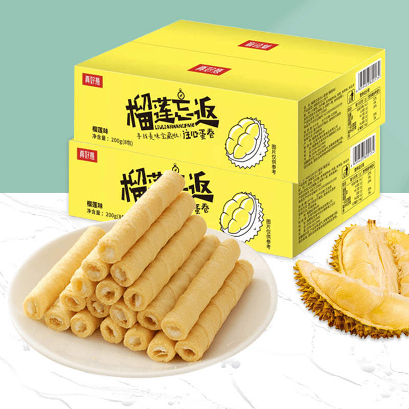 真好意 【9.9元两箱】榴莲味蛋卷夹心饼干休闲零食小吃400g