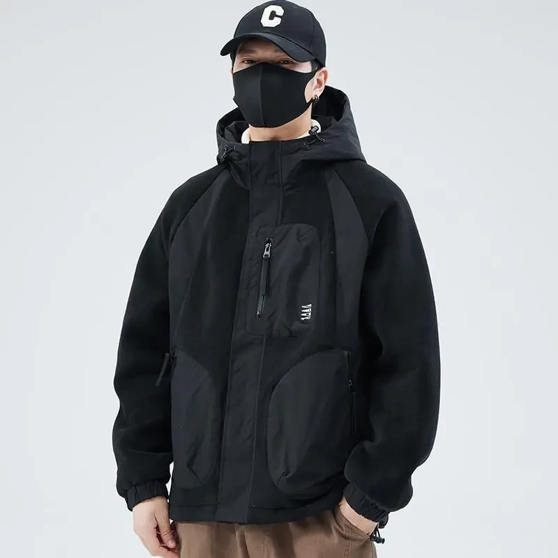 重磅特厚【奥粒绒拼接加绒工装夹克】冬季连帽潮男百搭保暖外套棉衣