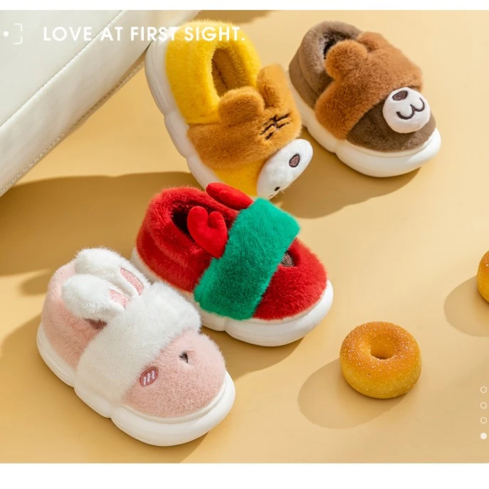 儿童冬季棉拖鞋加厚加绒保暖居家毛毛拖鞋男童女童小孩包跟棉拖鞋