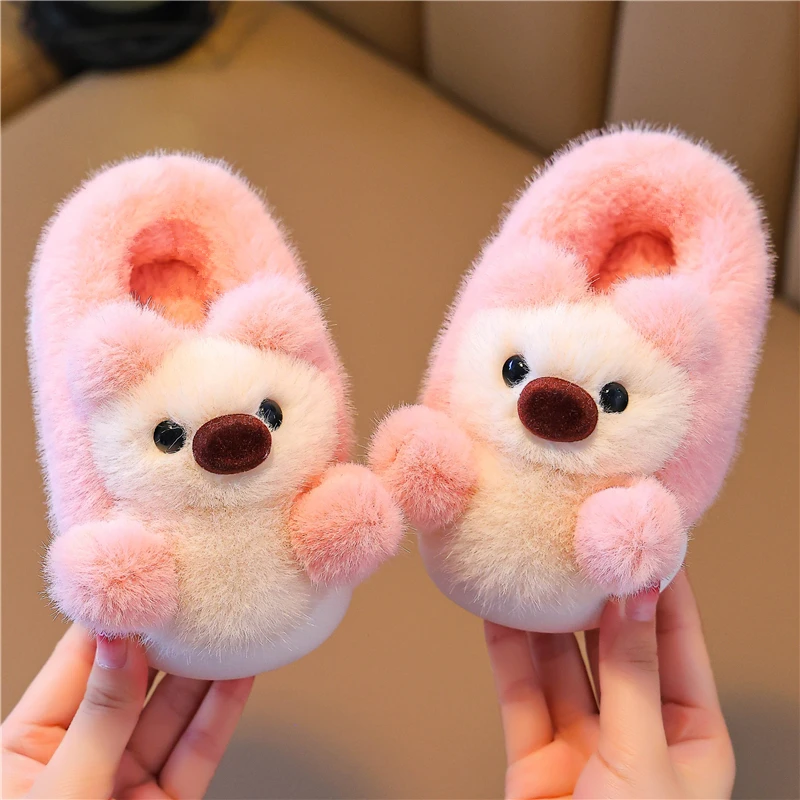 儿童棉拖鞋冬季加厚毛绒女童室内家居中童男宝宝小孩防滑包跟棉鞋