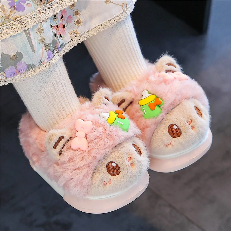 儿童冬季棉拖鞋女童卡通加绒2024新款男孩家居中小童宝宝包跟棉鞋