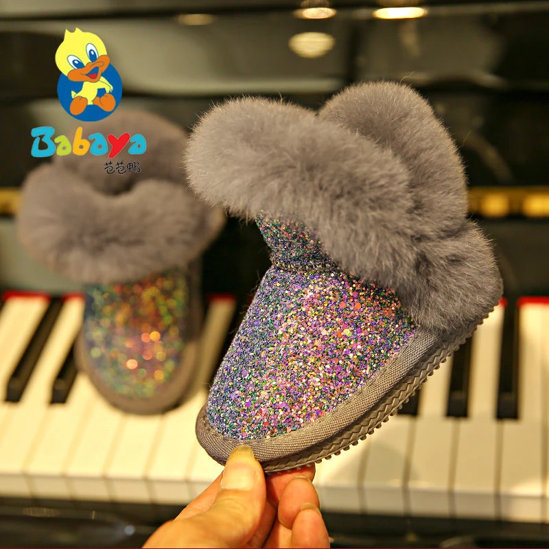 芭芭鸭儿童雪地靴女童棉靴公主鞋女孩靴子短靴冬鞋子2024冬季新款