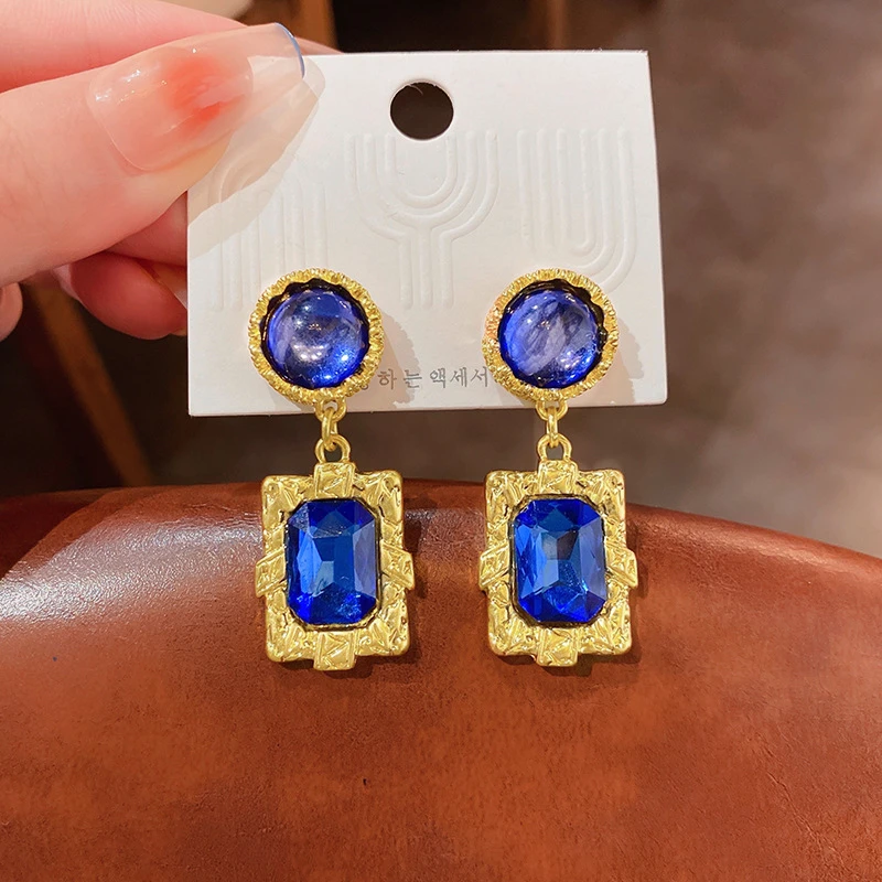 【壁画恋人】气质蓝色轻奢复古时尚百搭中古耳钉5077