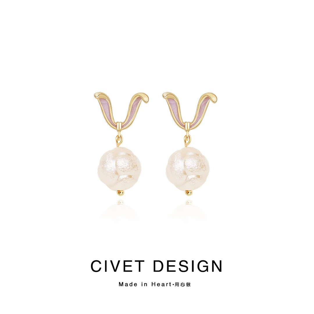 合金耳饰 原创兔年耳环秋冬可爱纯银耳钉气质耳夹无耳洞女