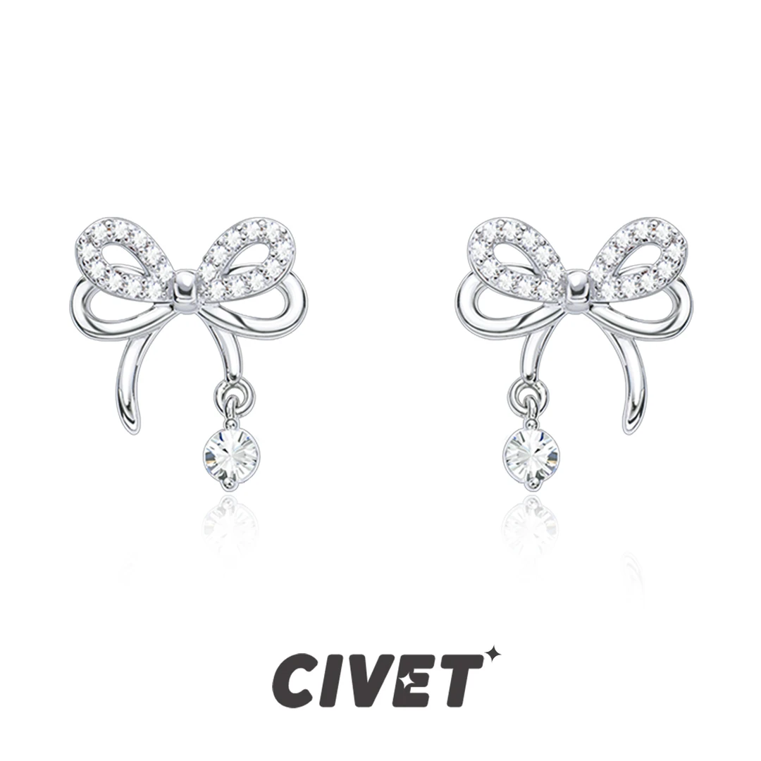 铜合金耳饰 夏日闪闪蝴蝶结耳环甜酷气质少女纯银耳钉蚊香盘耳夹