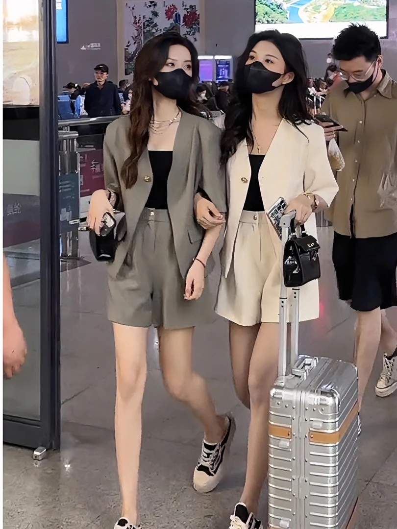夏季薄款韩版小个子西服套装女高级感显瘦百搭气质网红炸街两件套